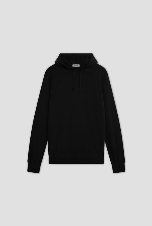 Carded wool hoodie Black